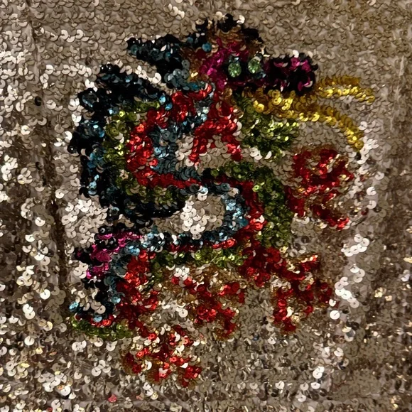 Vintage Silver Dragon 🐉 Holiday Sequin Colorful Embellished Dress Gown S M US 6 - Picture 2 of 6